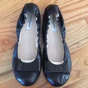 LK Bennett black leather flats with stretchy band